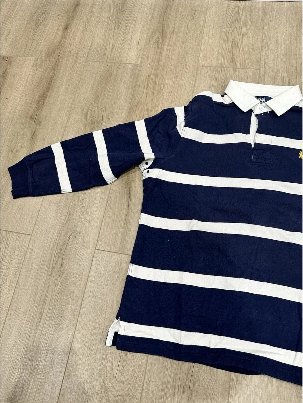 Polo Ralph Lauren Shirt Mens XL Blue White Rugby Striped Collar Pony Logo